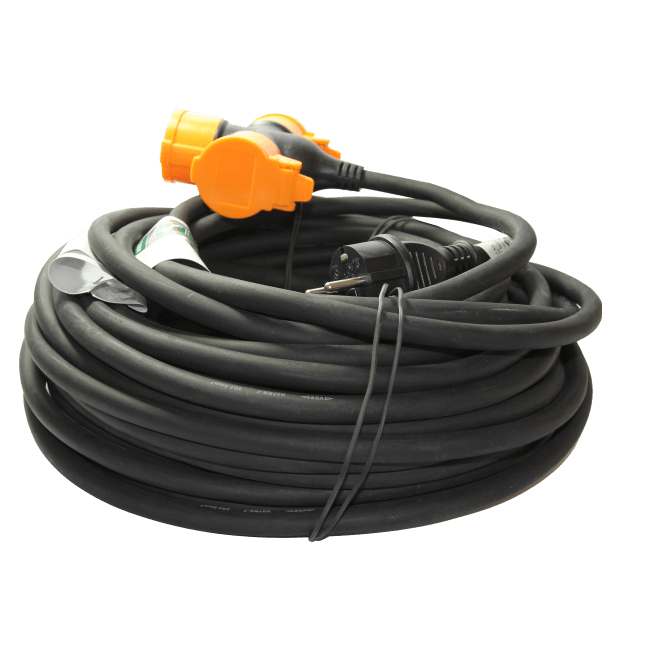 Skjøteledning 25m 3x2,5 kvadrat m/3 uttak SVART H07BQ-F