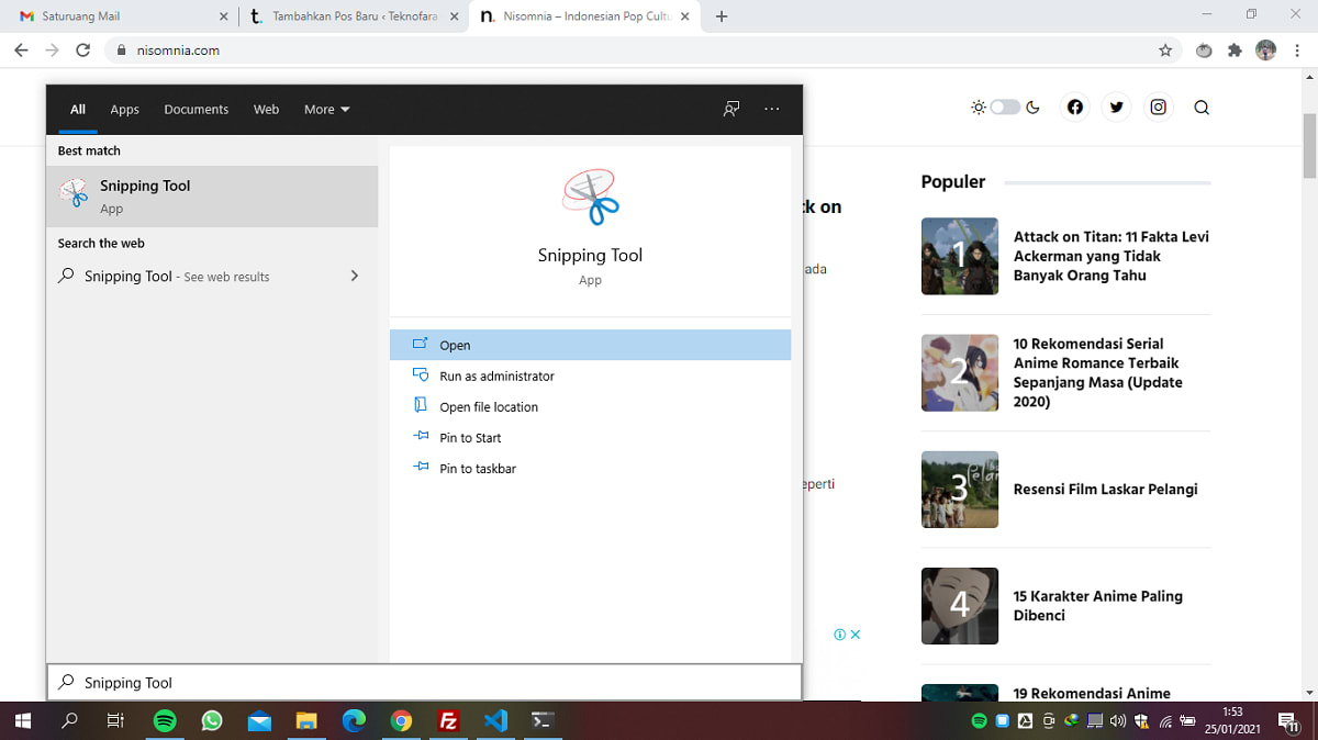 Cara Screenshot di PC dan Laptop menggunakan Snipping Tool 1