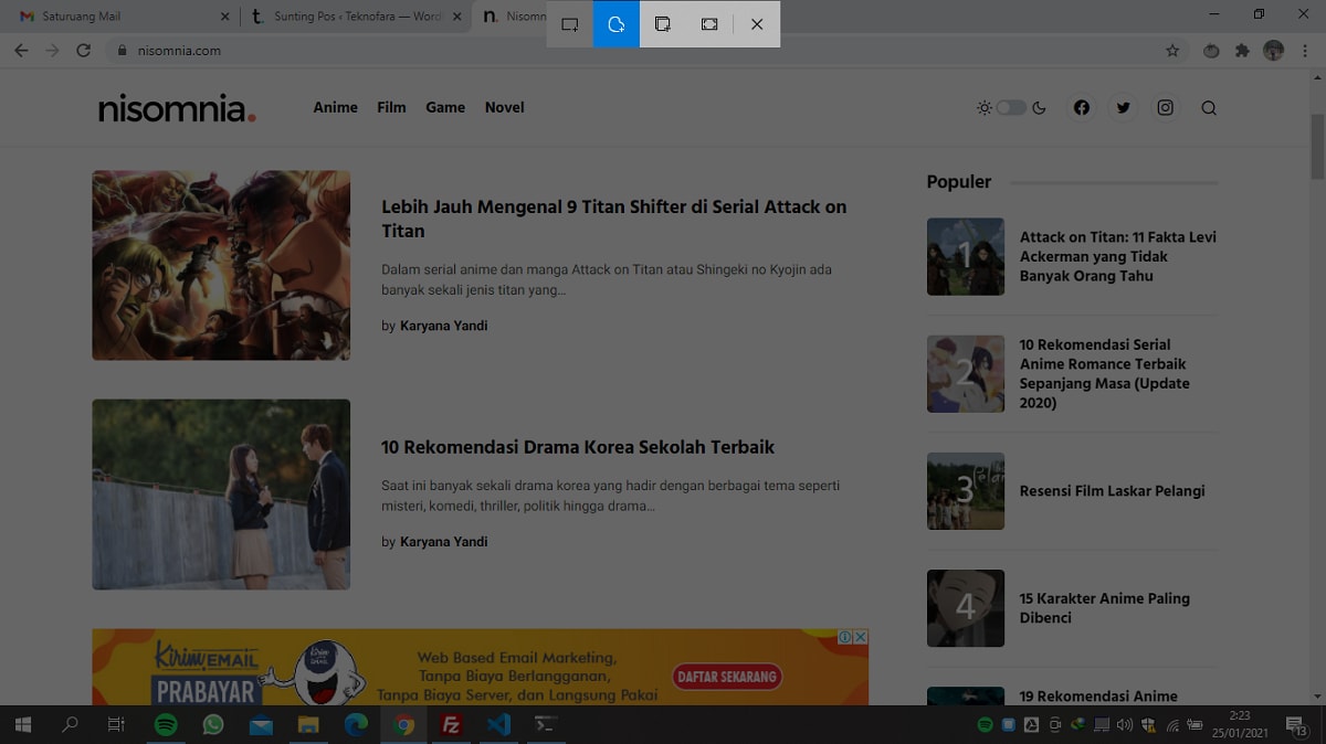 Cara Screenshot di PC dan Laptop menggunakan Snip and Sketch