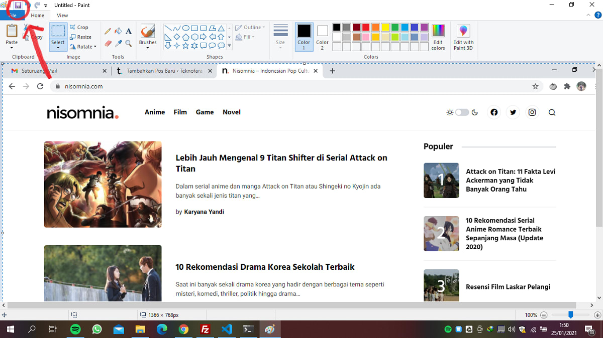 Cara Screenshot di Laptop dan PC menggunakan Shortcut + Paint 2