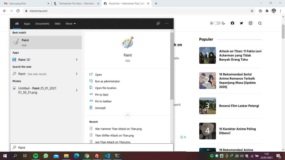 Cara Screenshot di Laptop dan PC menggunakan Shortcut + Paint 1