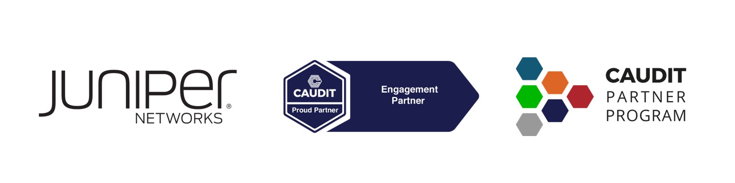 Juniper Networks logo, Engagement Partner logo, CAUDIT Partner Program logo