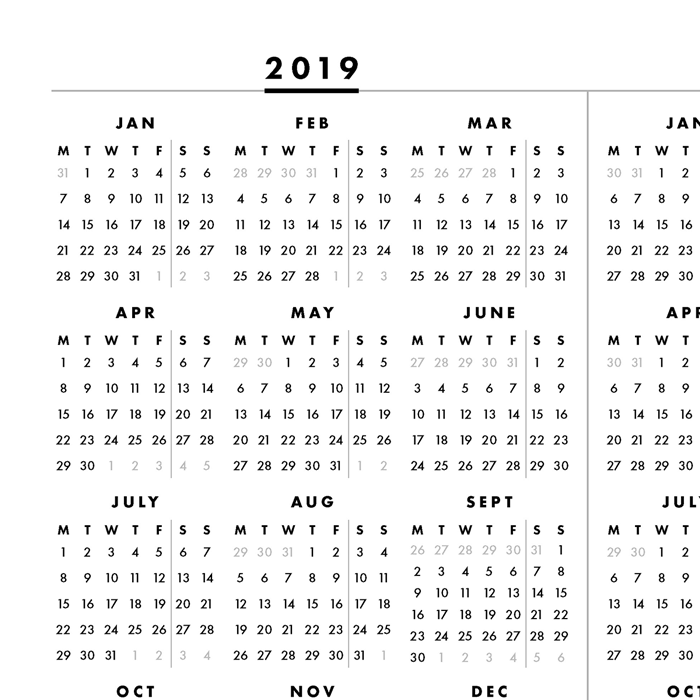 2019 2020 At A Glance E Page Printable Calendar Monday