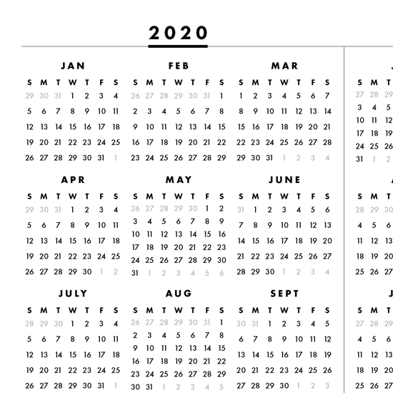 無料ダウンロード 2020 1 Page Printable Calendar - ケンジ