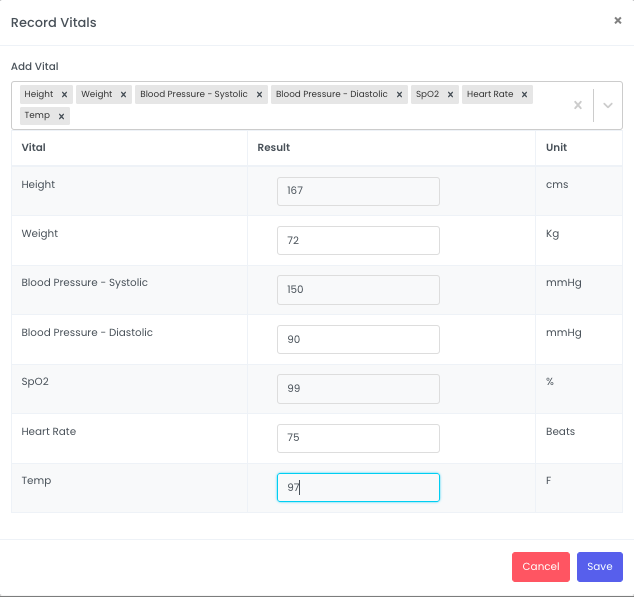 Record Vitals for Patients