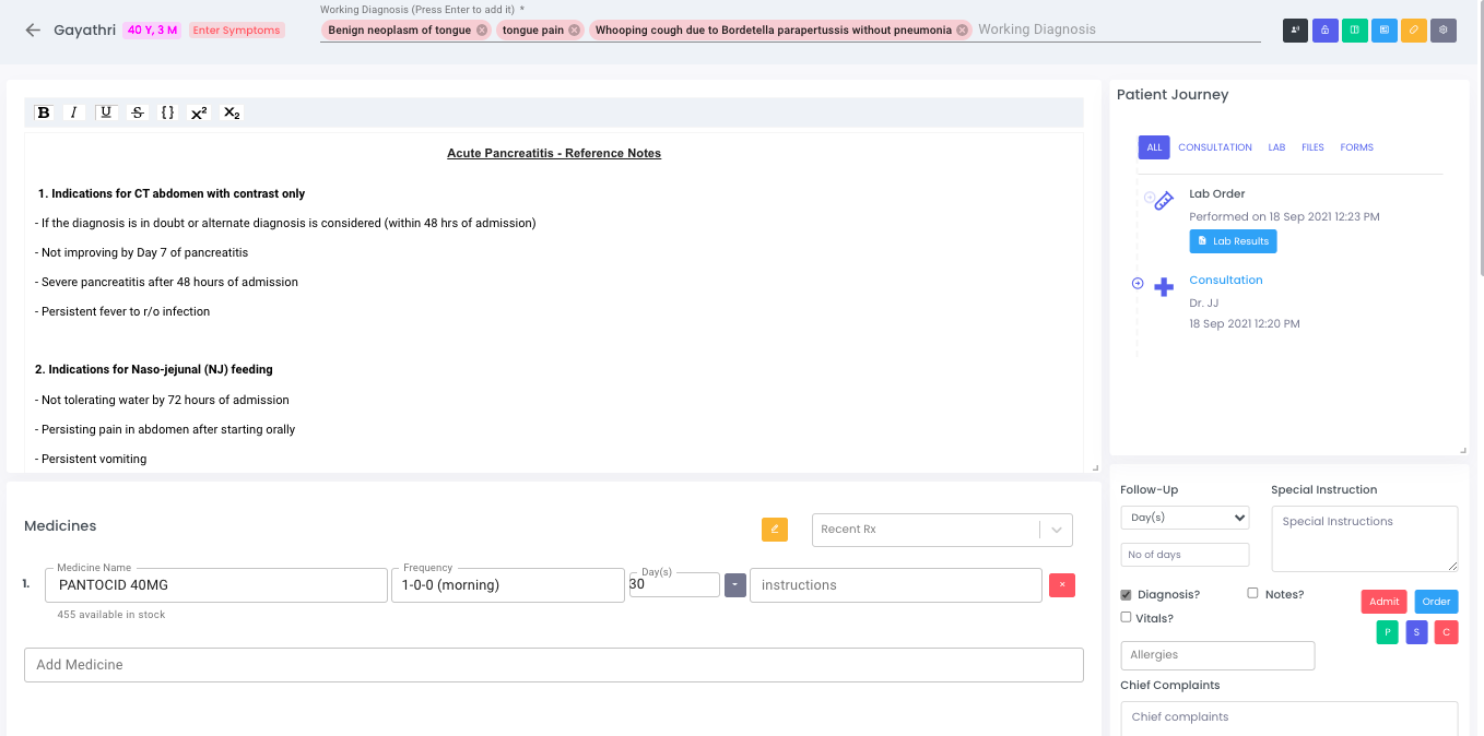 Consultation Screen without Care Protocols