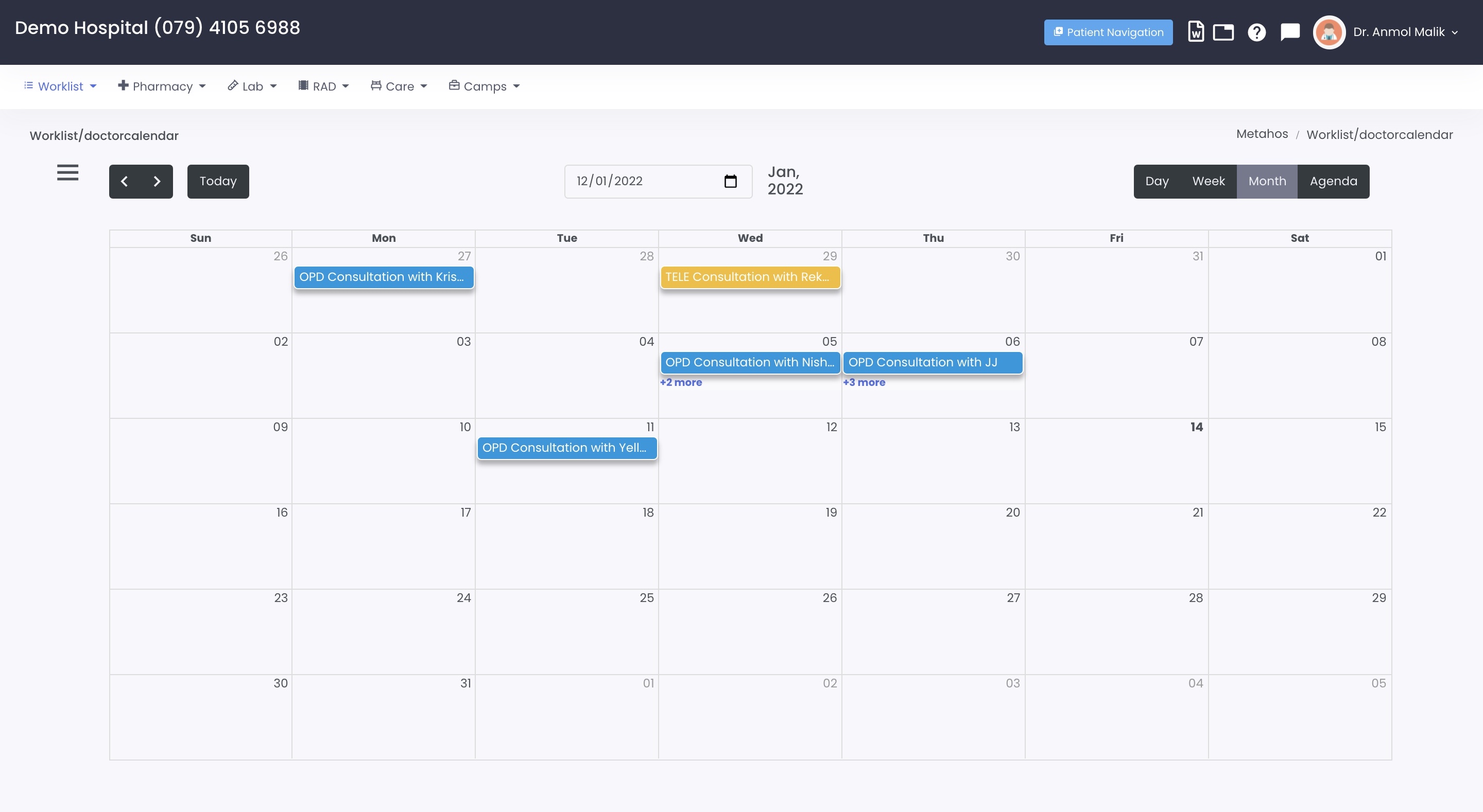 clinician calendar view