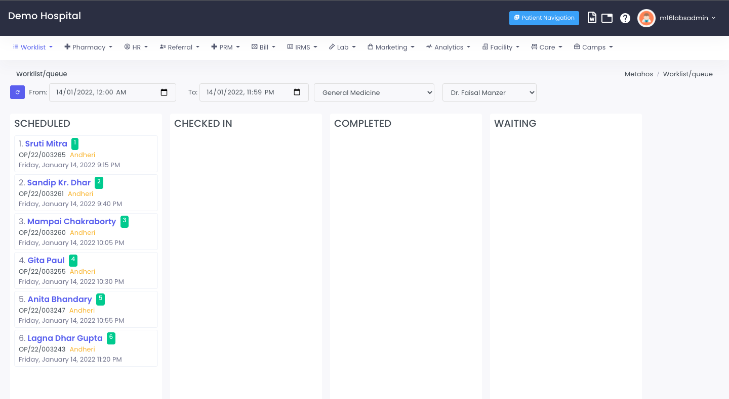 Queue Management Screen