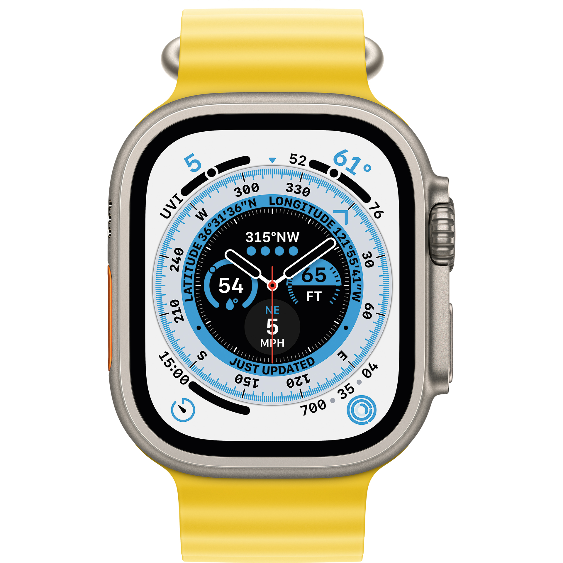 Apple Watch Ultra 49 mm GPS + LTE (titaan) Ocean rihmaga kollane