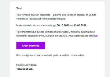 Ettevaatust! Telia nimel saadetakse taas petuarveid