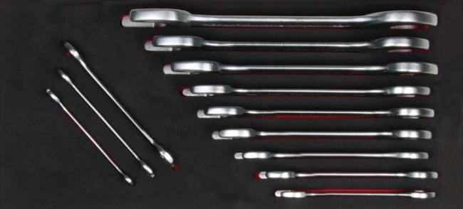 12 delers åpen fastnøkkelsett i modul for verktøyvogn.