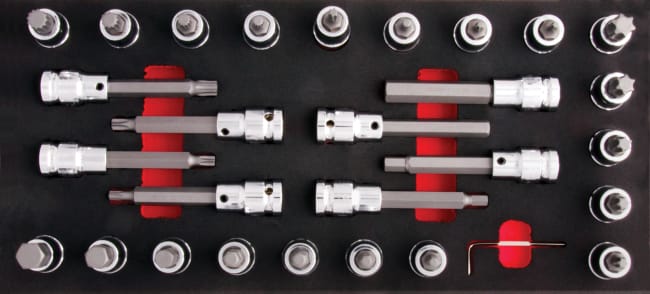 1/2" bitssett f/Torx/Unbrako/XZN, 29 deler i modul