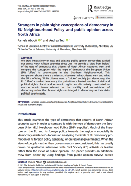 Screenshot des Texts „Strangers in plain sight: conceptions of democracy in EU Neighbourhood Policy and public opinion across North Africa“