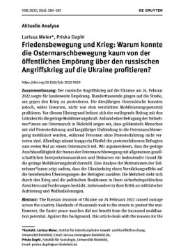 Screenshot des Texts „Friedensbewegung und Krieg: Warum konnte die Ostermarschbewegung kaum von der öffentlichen Empörung über den russischen Angriffskrieg auf die Ukraine profitieren?“