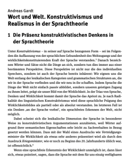 Screenshot des Covers des Artikels „Wort und Welt. Konstruktivismus und Realismus in der Sprachtheorie“.