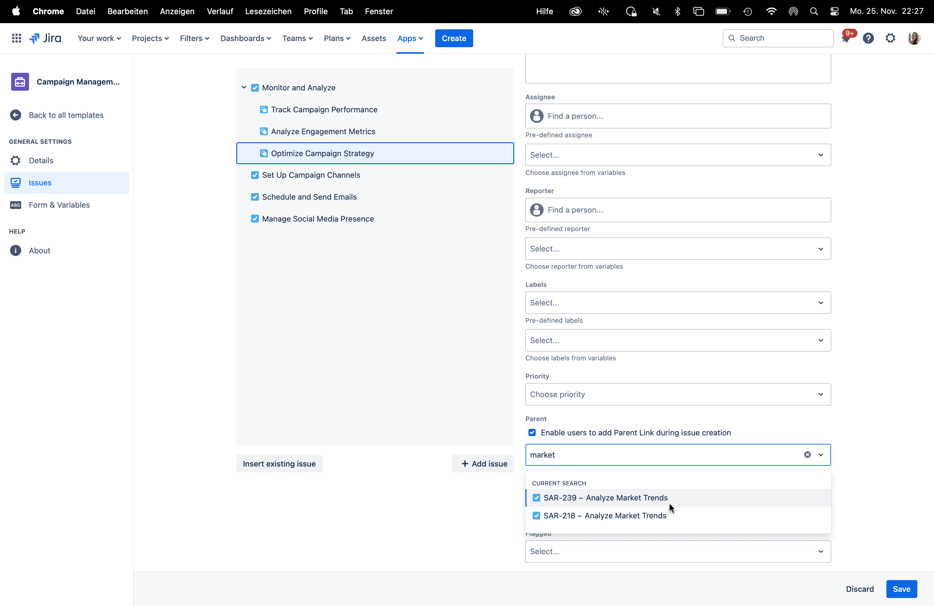 You can add a fixed parent or let users add a parent when applying the template.