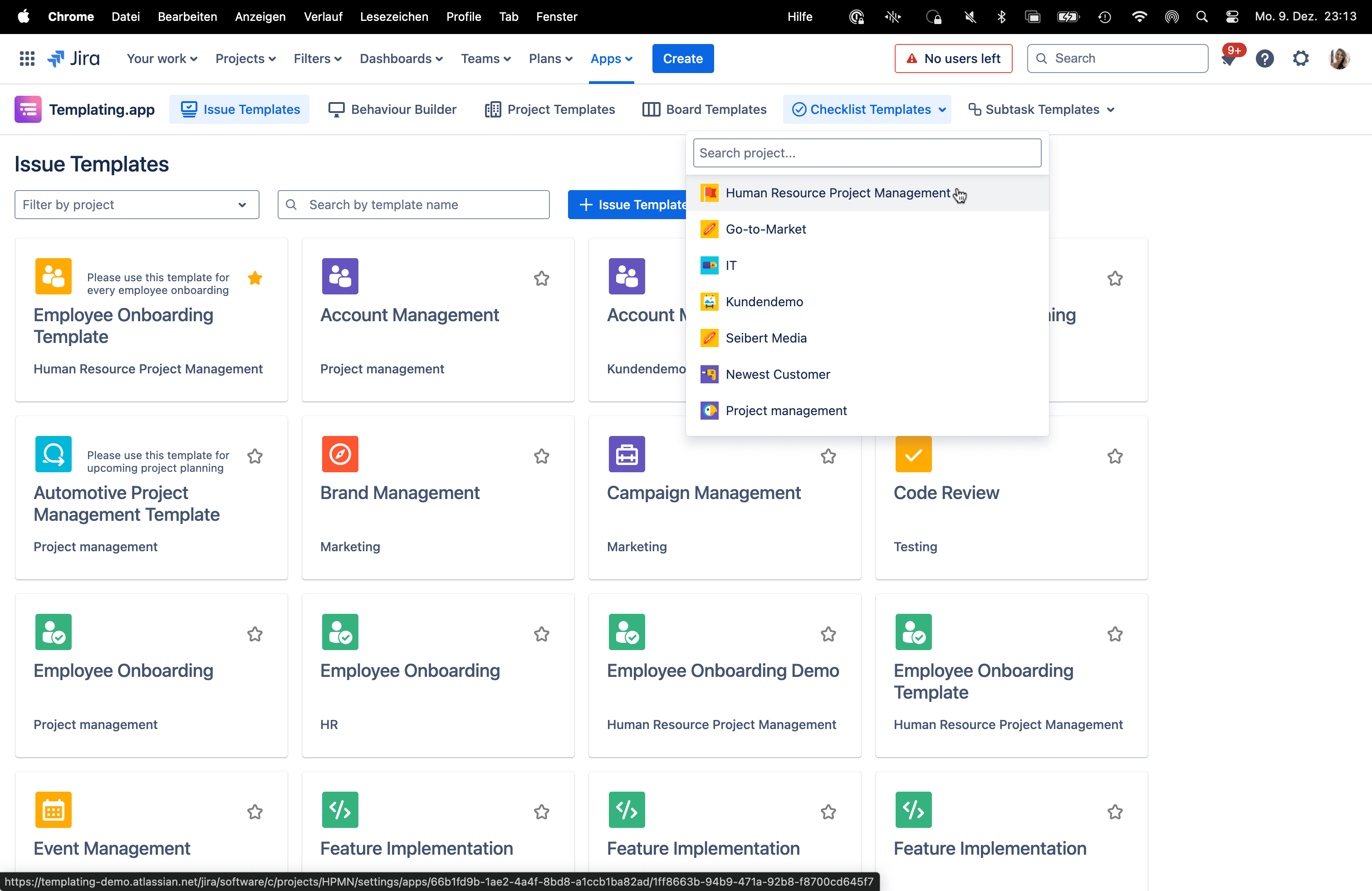Open Checklist Template Configuration.