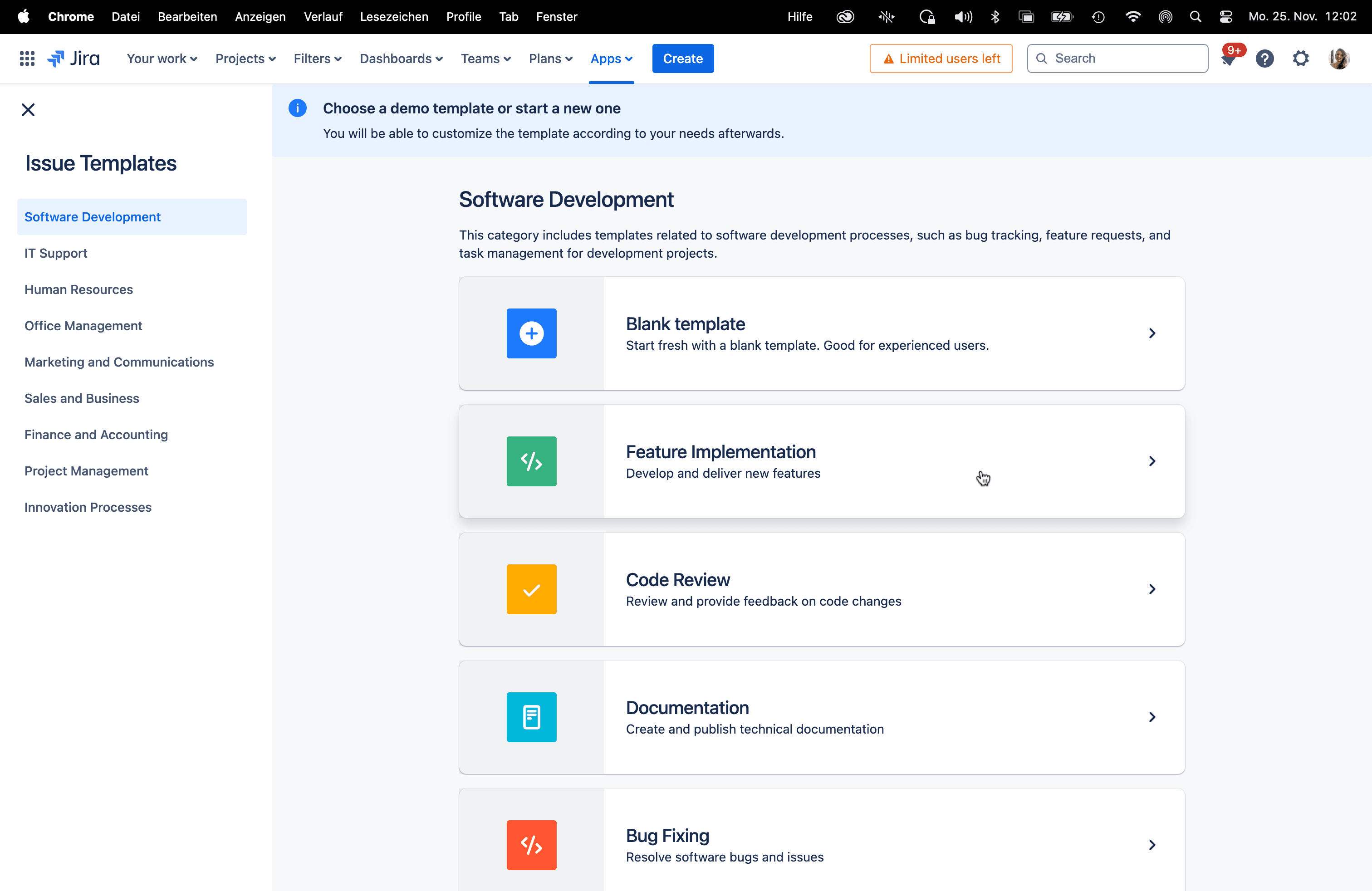 Example templates to choose from.