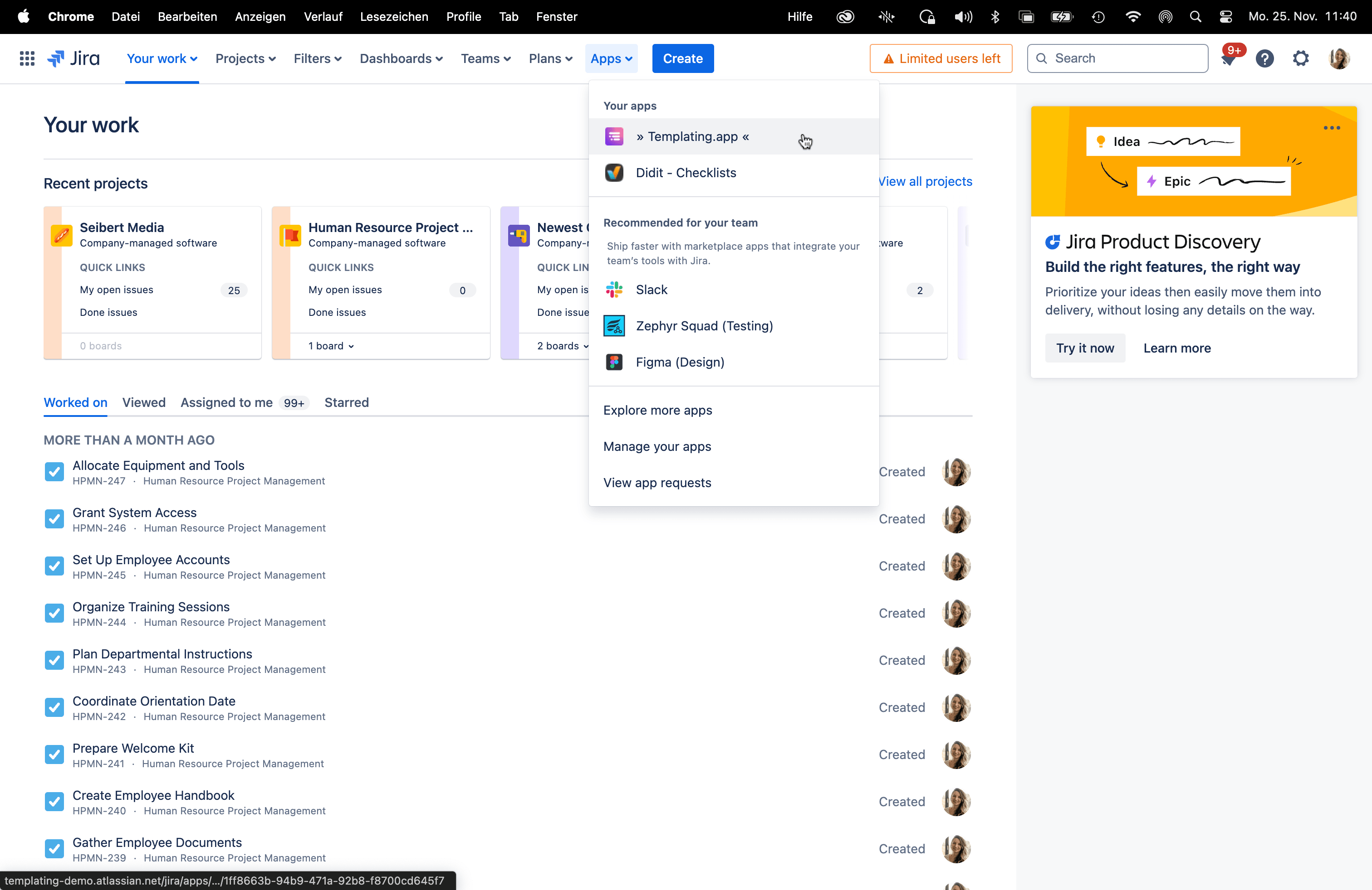 Select Templating.app from the Jira menu.