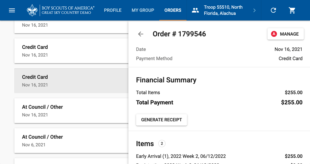 Manage Order Manage Order