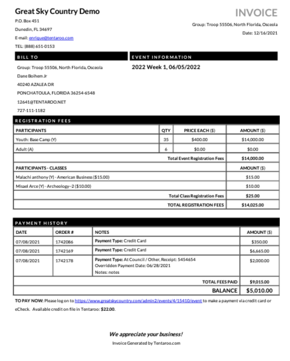 Event Invoice