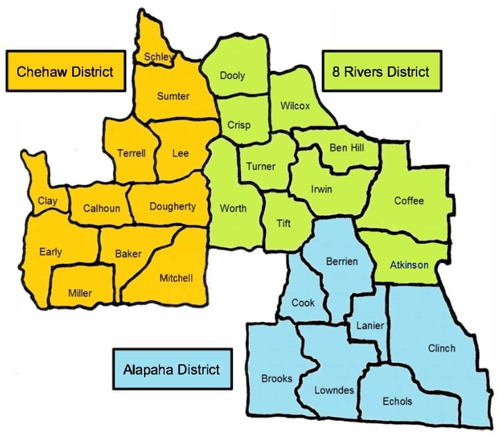 The Council is organized into three Districts.