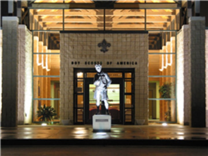 council headquarters lit at night