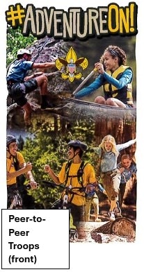 Scouts BSA Peer-to-Peer cards (front) showing kids doing multiple activities