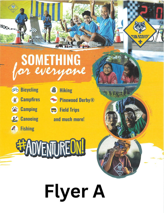 Cub Scout flyer kids with race track