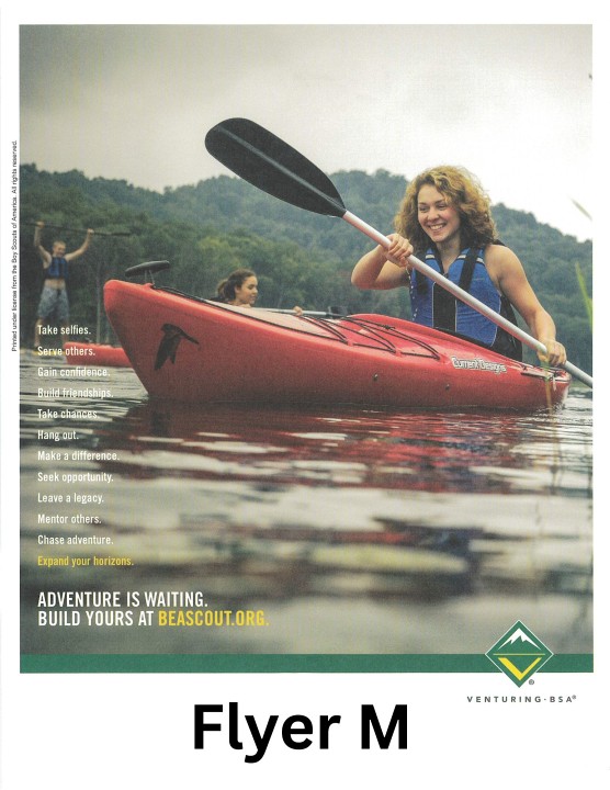 Venturing Crew flyer showing boys & girls kayaking
