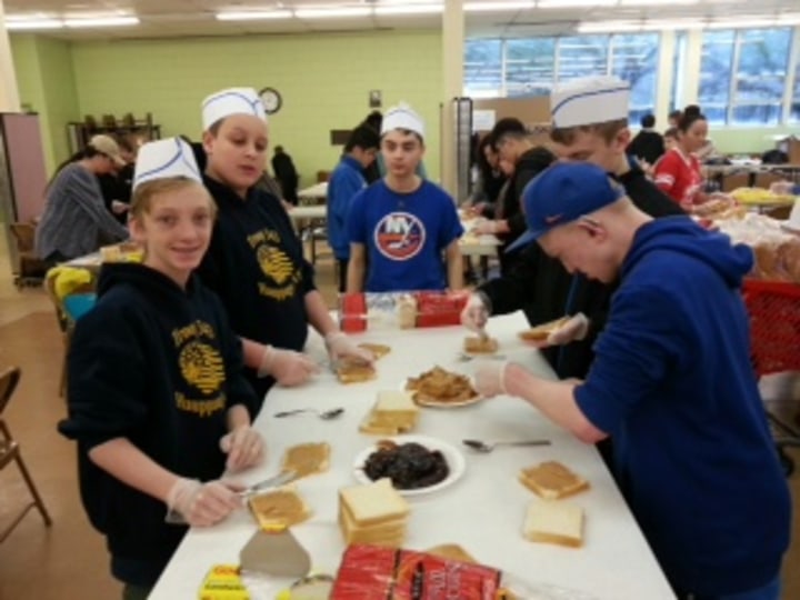 Troop 343 Making sandwiches