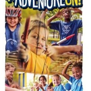 Cub Scout Peer-to-Peer card (front) showing kids doing multiple activities