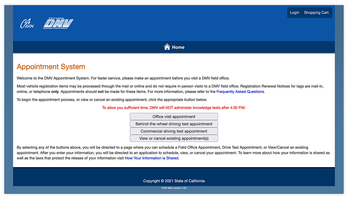 Old DMV Application Page Design