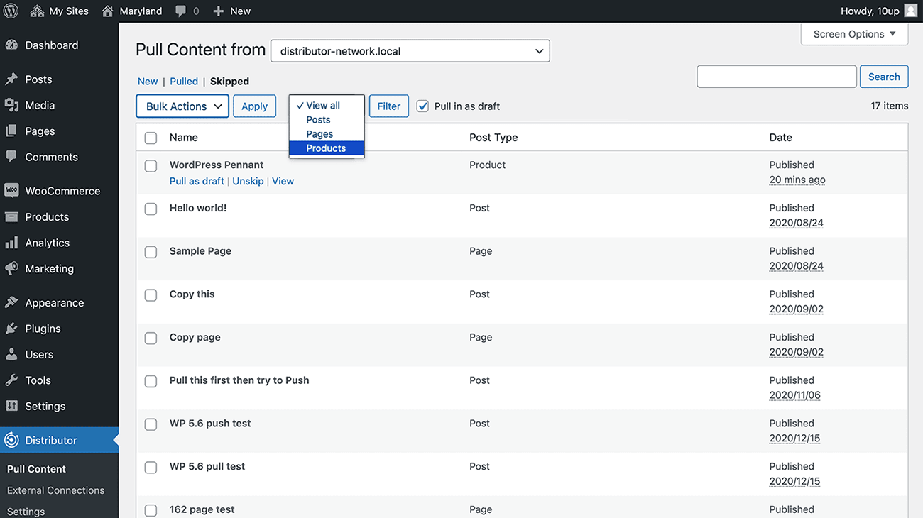 A screenshot of Distributor's post content screen showing the "Skipped Content" list.