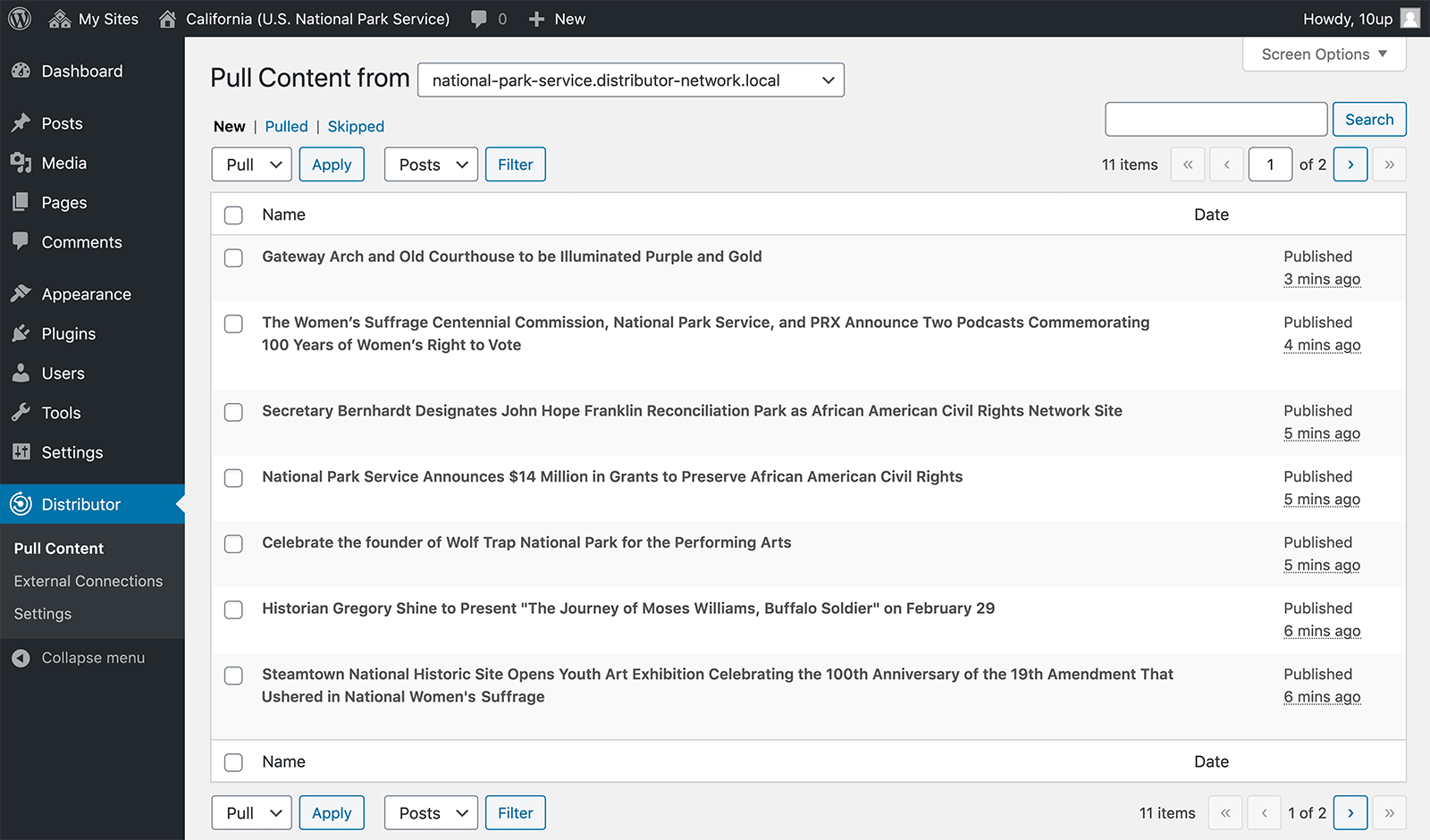 Distributor Pull Content Screen