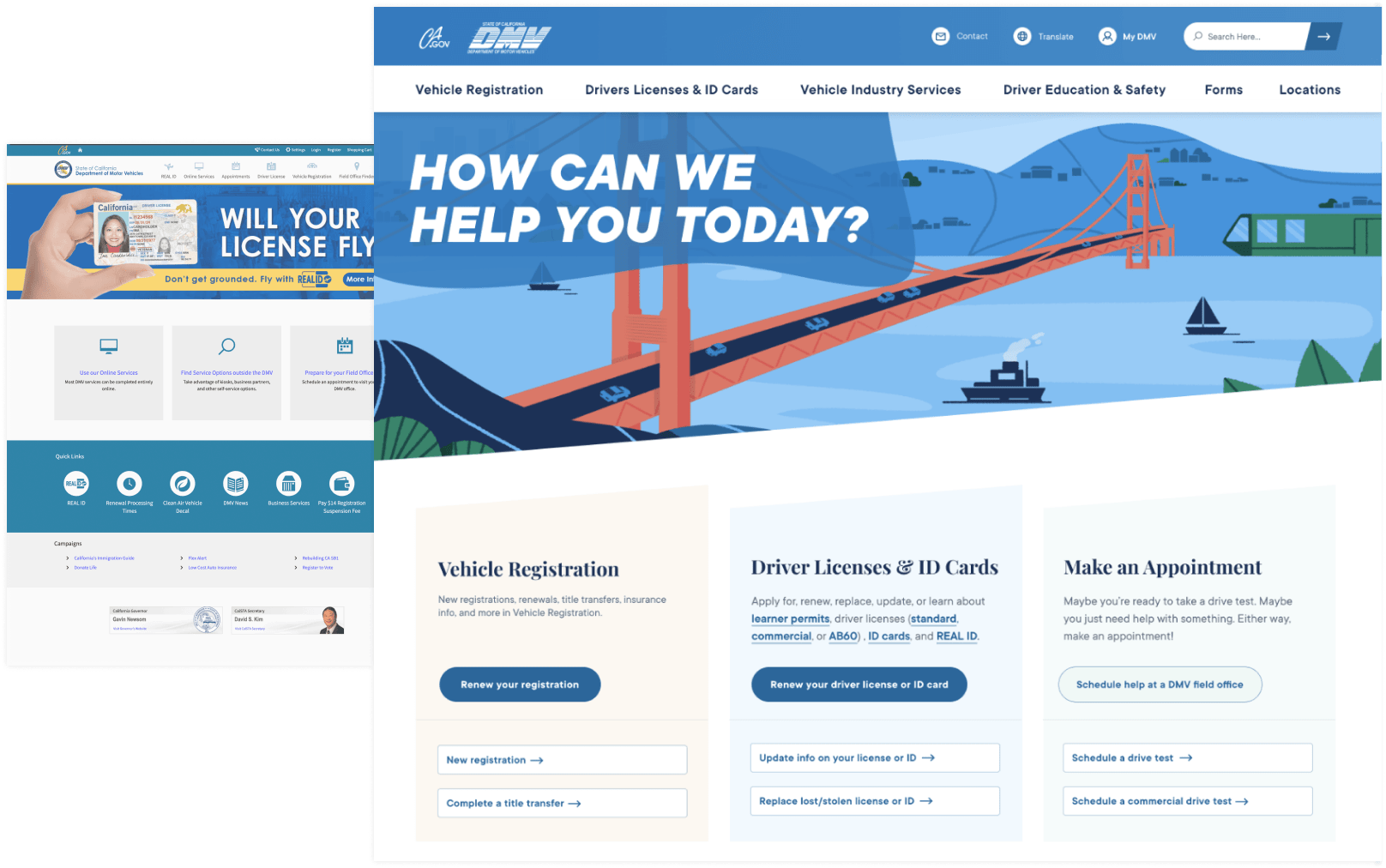 California DMV Website Design Before and After