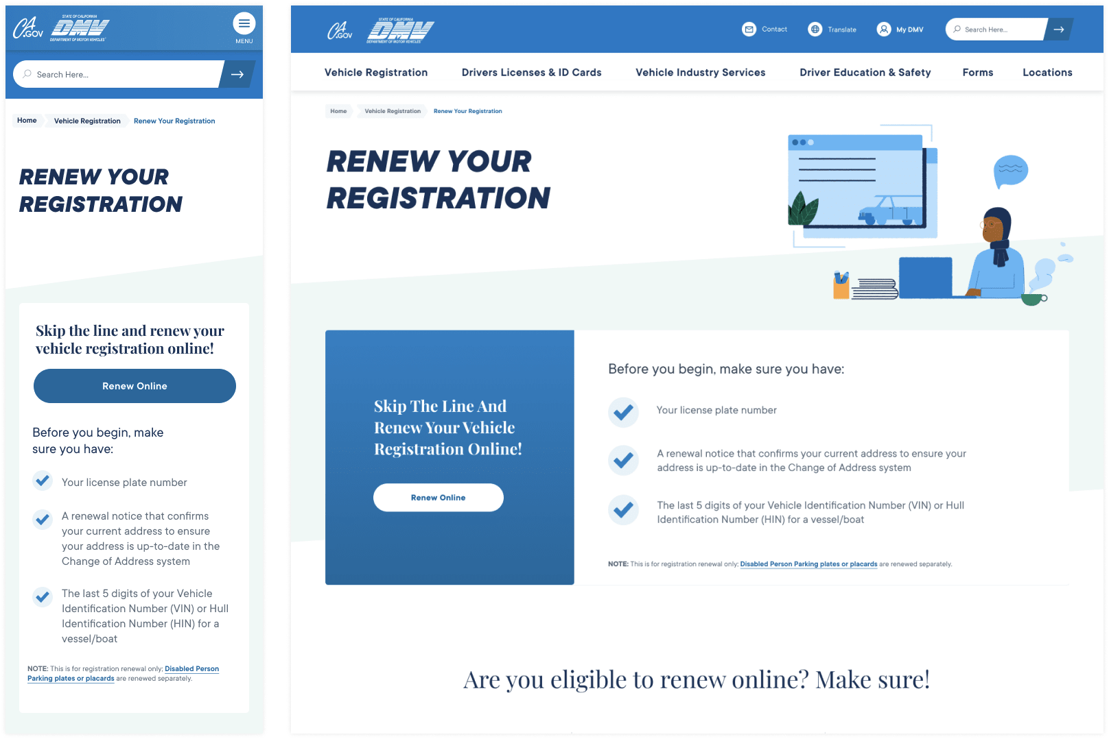 CA DMV Online Self Help Service Registration Renewal