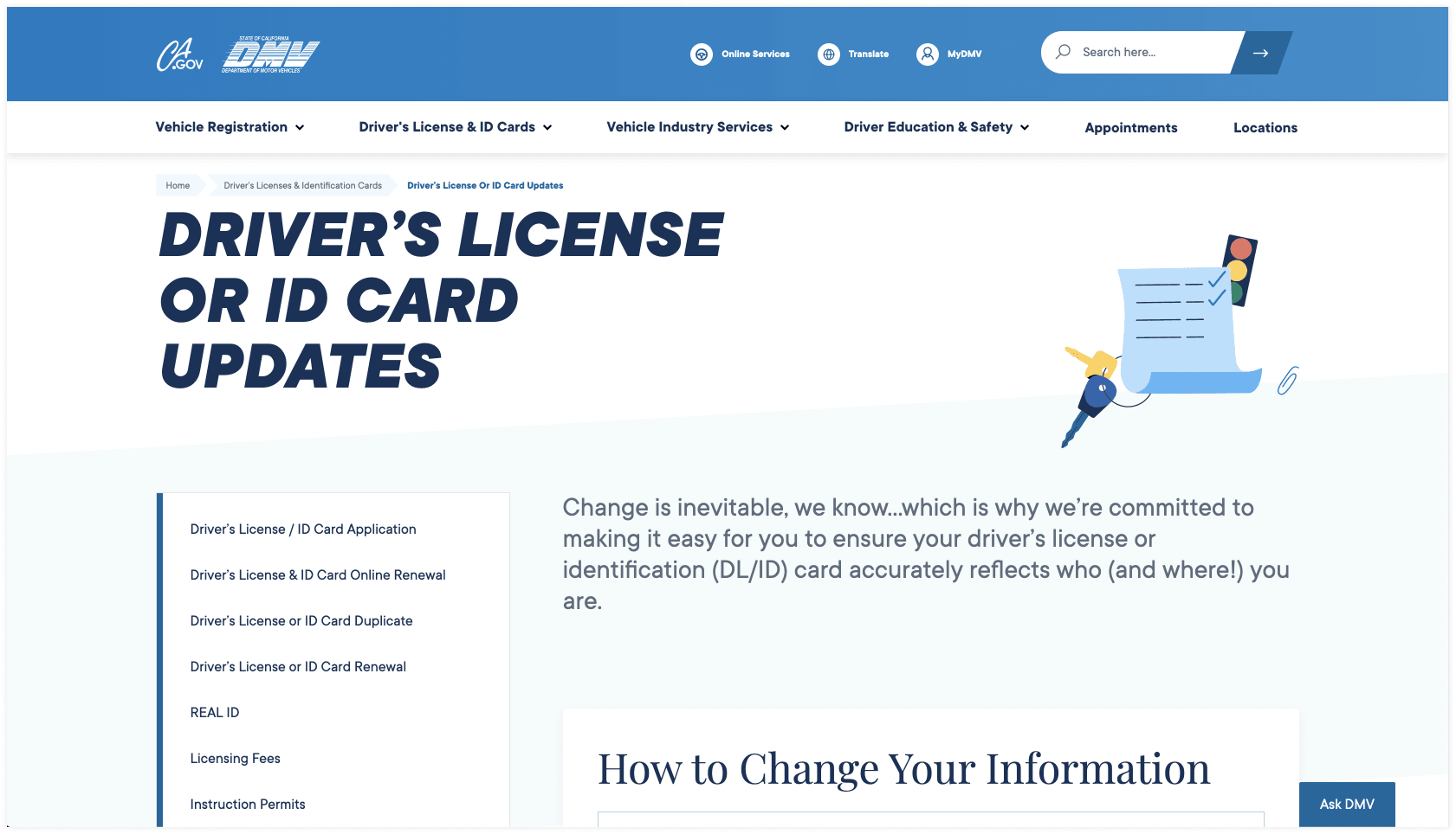 CA DMV Driver's License Page