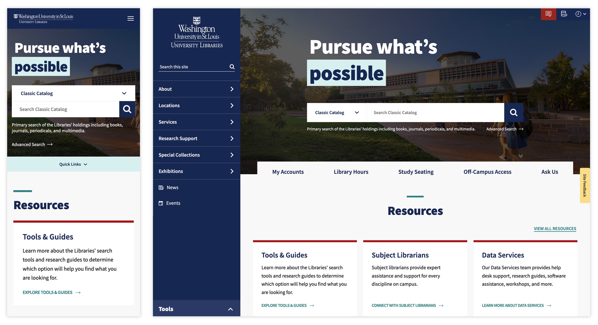 Washington University Libraries Website Design Examples