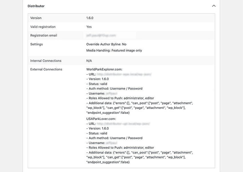 Distributor Information Displayed in the WordPress Site Health Screen