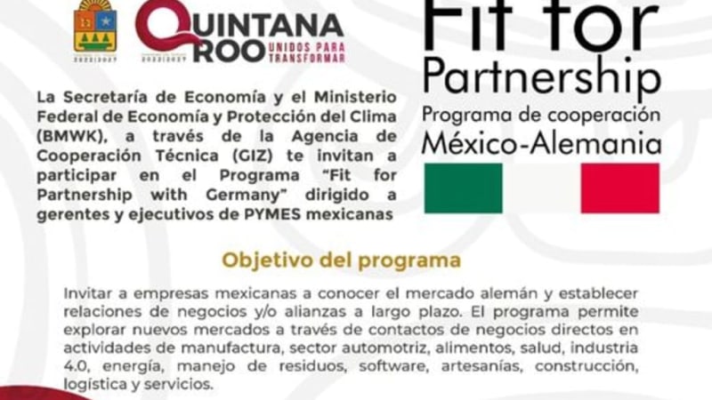 La Secretaría de Desarrollo Económico de Quintana Roo te invita a participar en el programa "Fit for Partnership with Germany"