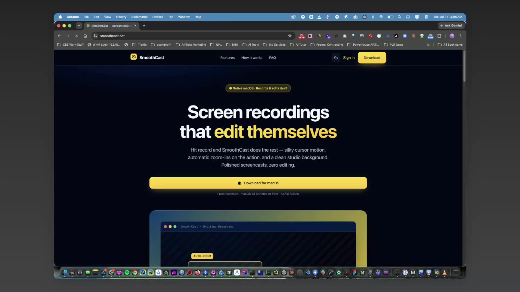 SmoothCast auto-zooming into a screen recording and smoothing the cursor path