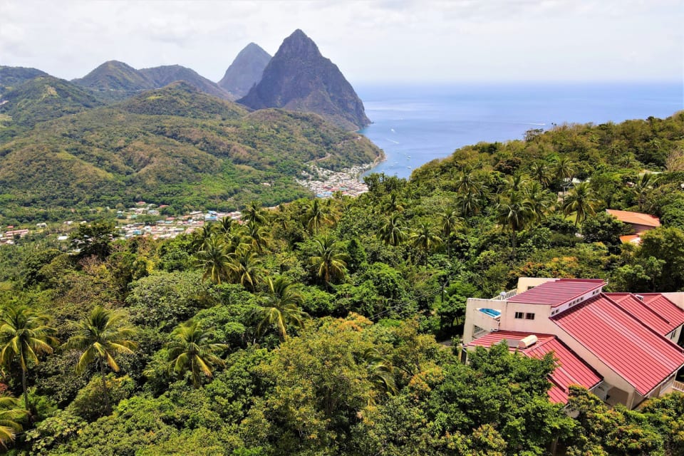 View of The Pitons and The Caribbean Sea