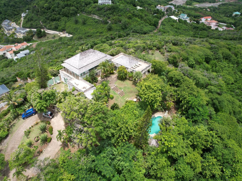 Aerial view with Lush Gardens