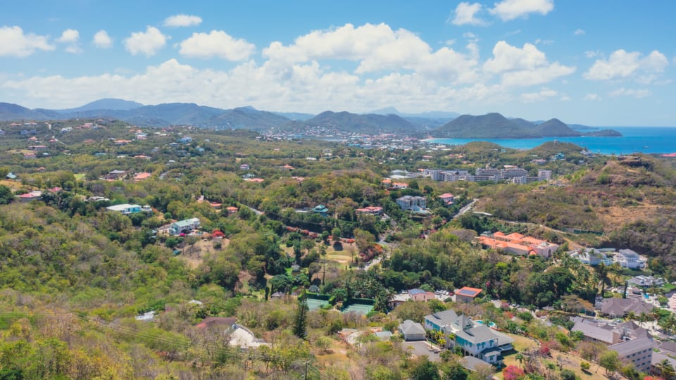 View of the Cap Estate community and Caribbean Sea from the lots