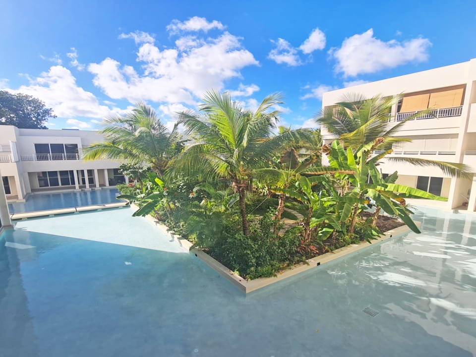 View from the patio on to the water feature