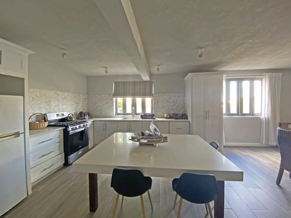 Kitchen with island on lower level