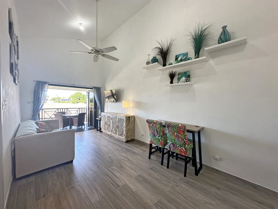 Open plan kitchen/ living space leading to the patio deck