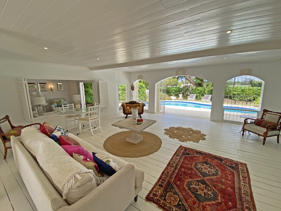 Large living room with a view of the polo field