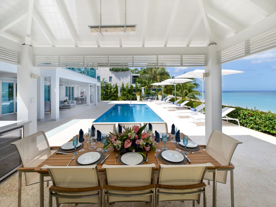 Poolside dining gazebo with Bar B Q and wet bar